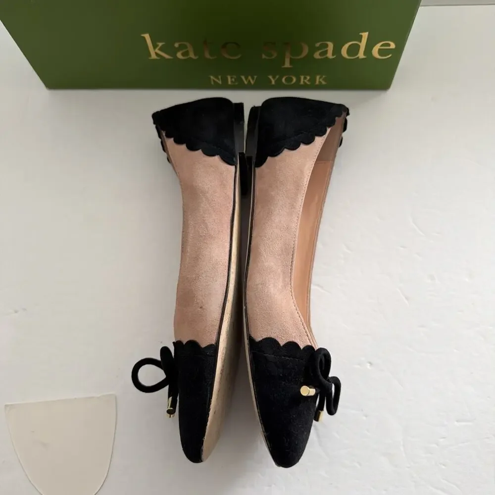 Kate Spade New York Westgrove Fawn Beige / Black Kid Suede Flats Bow Women’s 8